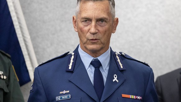 New Zealand Police Commissioner Mike Bush addresses a press conference in Christchurch, New Zealand, Saturday, March 16, 2019. Police commissioner Bush said authorities have no information about any i ...