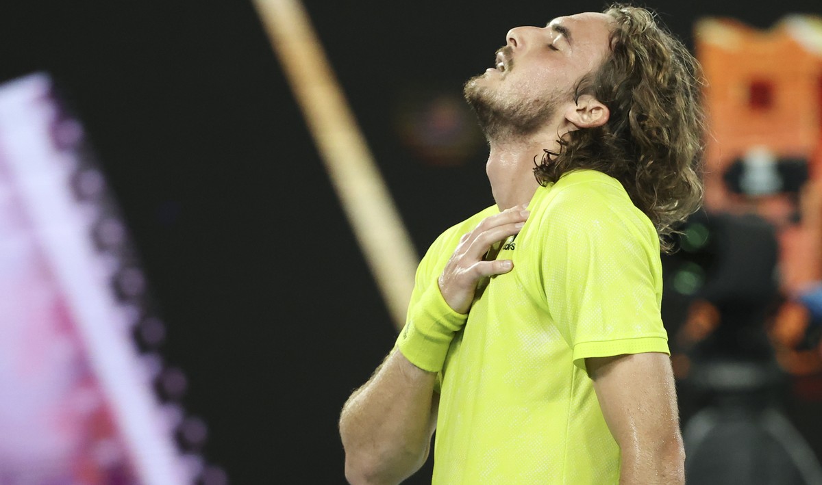 Greece's Stefanos Tsitsipas celebrates after defeating Spain's Rafael Nadal in their quarterfinal match at the Australian Open tennis championship in Melbourne, Australia, Wednesday, Feb. 17 ...