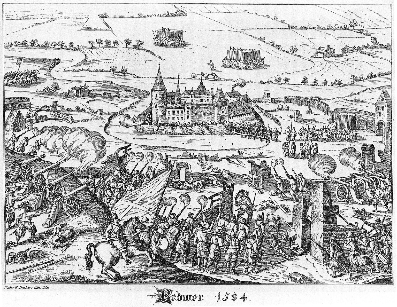 Der Versuch der Einführung der protestantischen Lehre im Erzstift und Kurfürstentum Köln schlug fehl. Im Jahre 1584 wurde Bedburg von den katholischen Truppen belagert und 1585 schliesslich erobert.