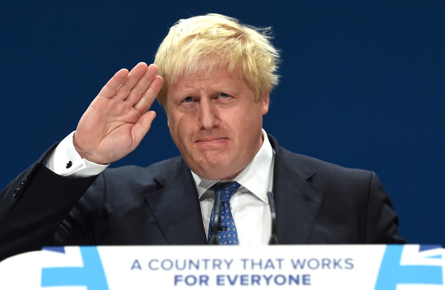 epa06875655 (FILE) - Britain&#039;s Foreign Secretary, Boris Johnson delivers a speech during the Constervative Conference in Birmingham, Britain, 02 October 2016 (reissued 09 July 2018). Media report ...