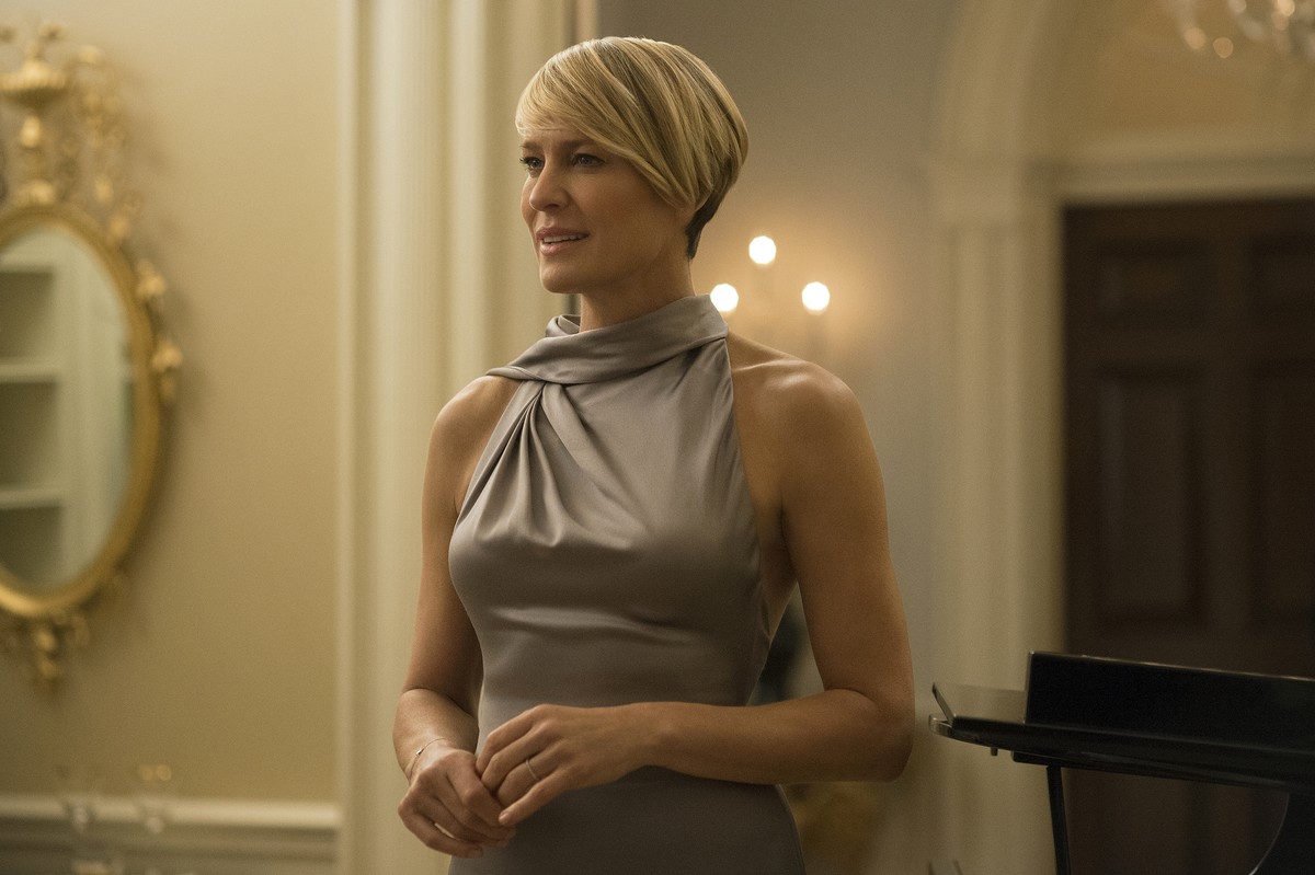 In this image released by Netflix, Robin Wright appears in a scene from "House of Cards." Wright was nominated for an Emmy Award for outstanding lead actress in a drama series for her role o ...