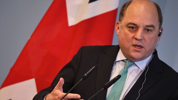 epa10633805 Britain&#039;s Defense Secretary Ben Wallace addresses a joint press conference with his German counterpart (not pictured) following their meeting at the Ministry of Defense in Berlin, Ger ...