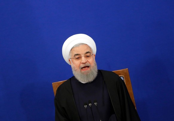 epa06500390 Iranian President Hassan Rouhani speaks during a press conference, in Tehran, Iran, 06 February 2018. Media reported Rouhani saying that US President can not tear up the nuclear deal and o ...