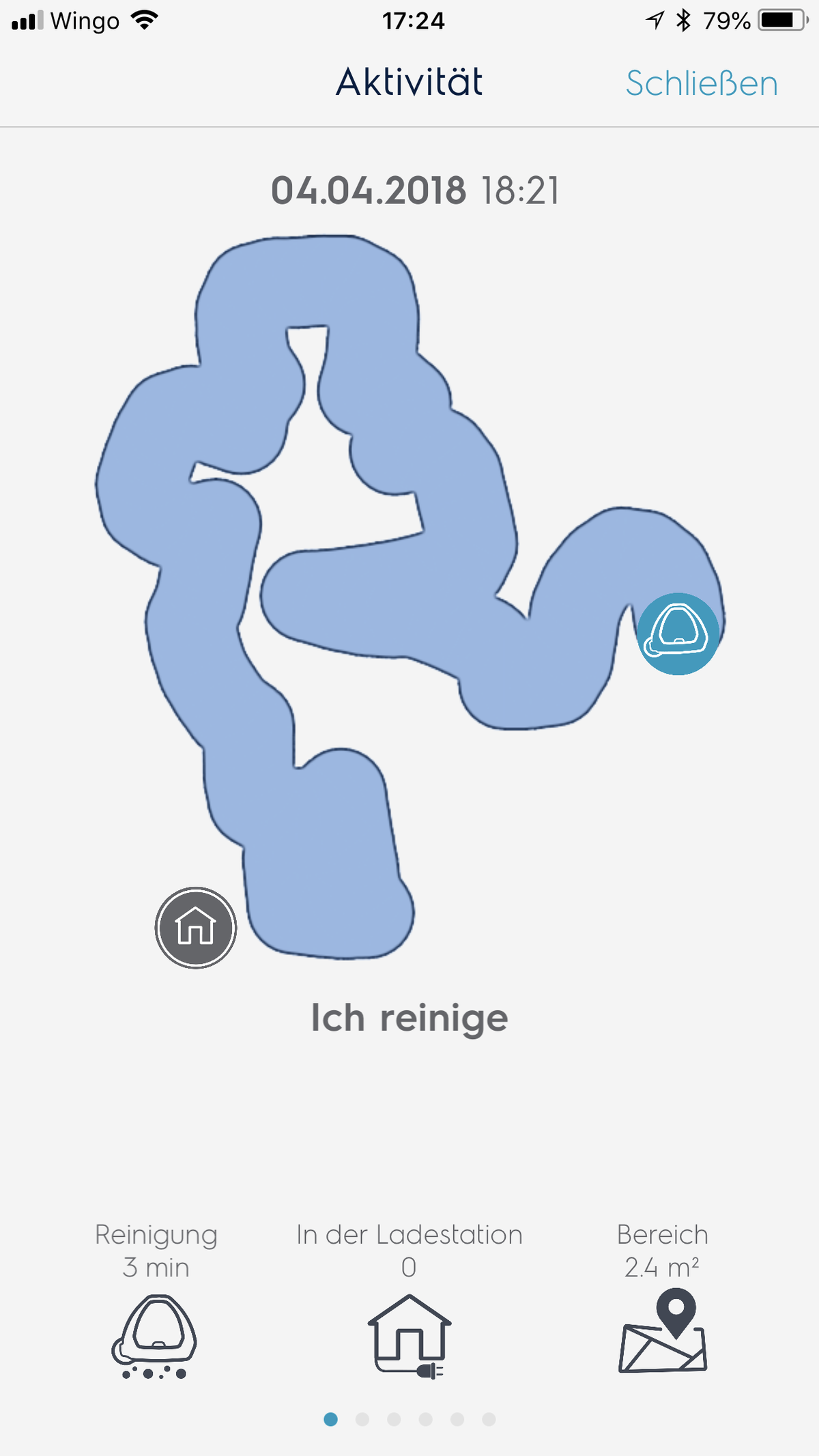 Die iPhone-App zeigt an, wo der Staubsauger gerade durchgefahren ist ...