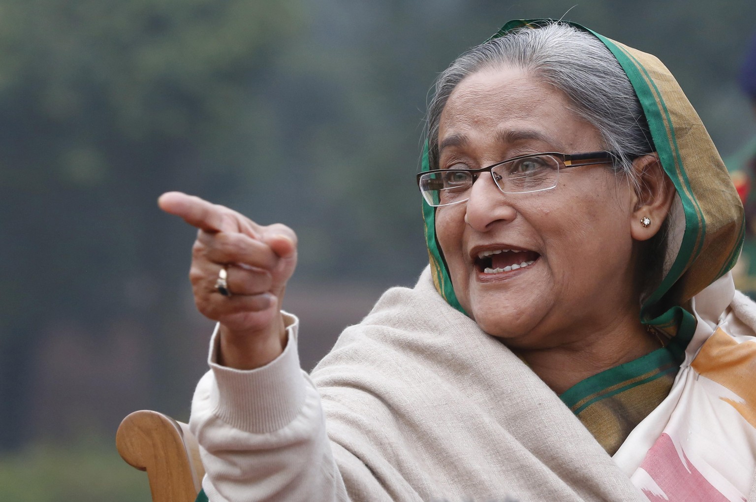 FILE- Bangladesh&#039;s Prime Minister Sheikh Hasina speaks during a press conference in Dhaka, Bangladesh, on Jan. 6, 2014. (AP Photo/Rajesh Kumar Singh, File)