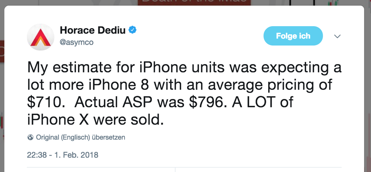 Der bekannte Analyst Horace Dediu lag mit seiner Prognose daneben. Apple verkaufte «viele» iPhone X.
