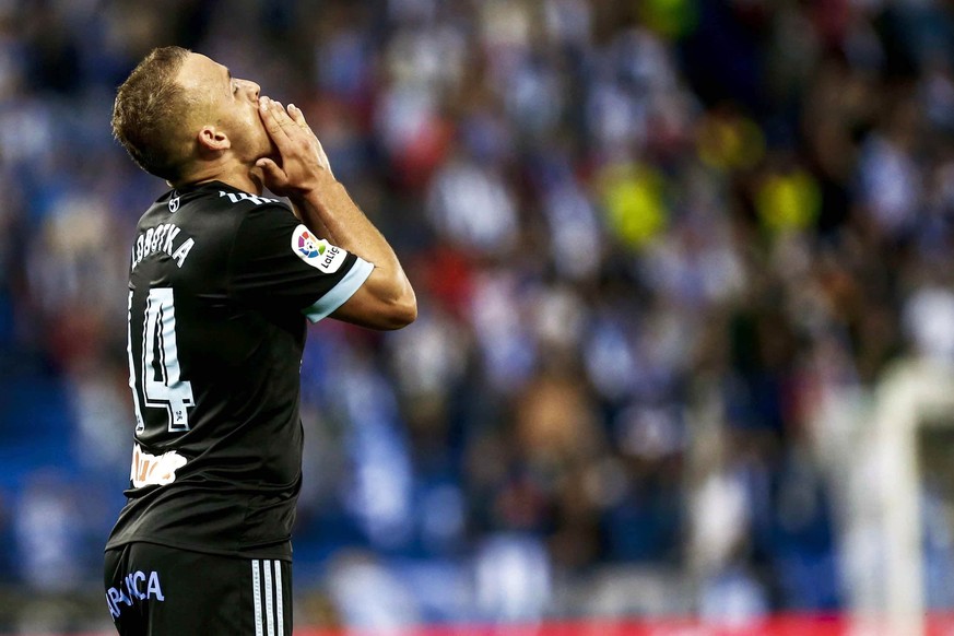 epa06212823 Celta Vigo&#039;s Slovakian midfielder Stanislav Lobotka raects after a missing chance against RCD Espanyol during the Spanish Primera Division soccer match between RCD Espanyol and Celta  ...