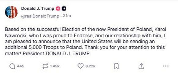 Der Truth-Social-Post des US-Präsidenten.