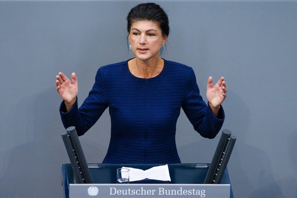 epa11662475 Sahra Wagenknecht, leader of the left-wing Alliance (BSW) party, speaks during an assembly of the German parliament &#039;Bundestag&#039; in Berlin, Germany, 16 October 2024. German Chance ...