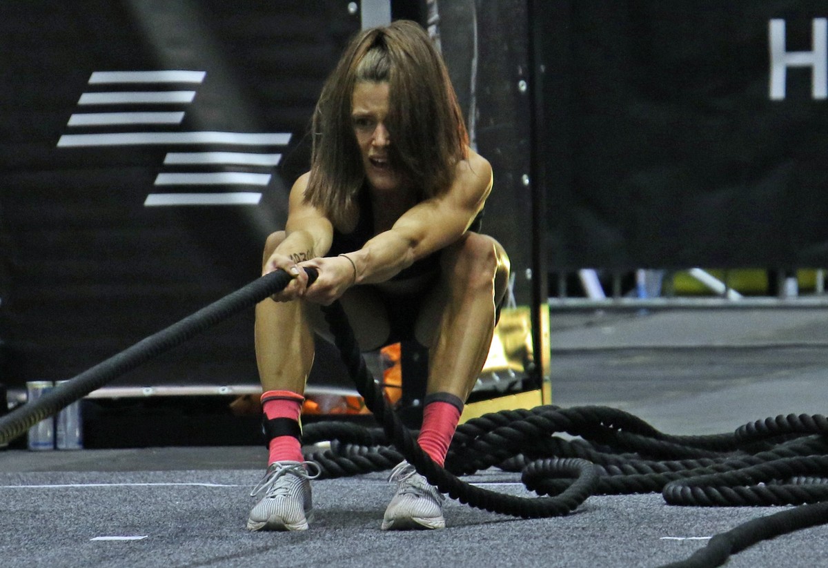 Imke Salander Hamburg siegte bei den Frauen den Fitness-Wettbewerb Hyrox in den Hamburger Messehallen 2019. *** Imke Salander Hamburg won the womens fitness competition Hyrox in the Hamburg exhibition ...