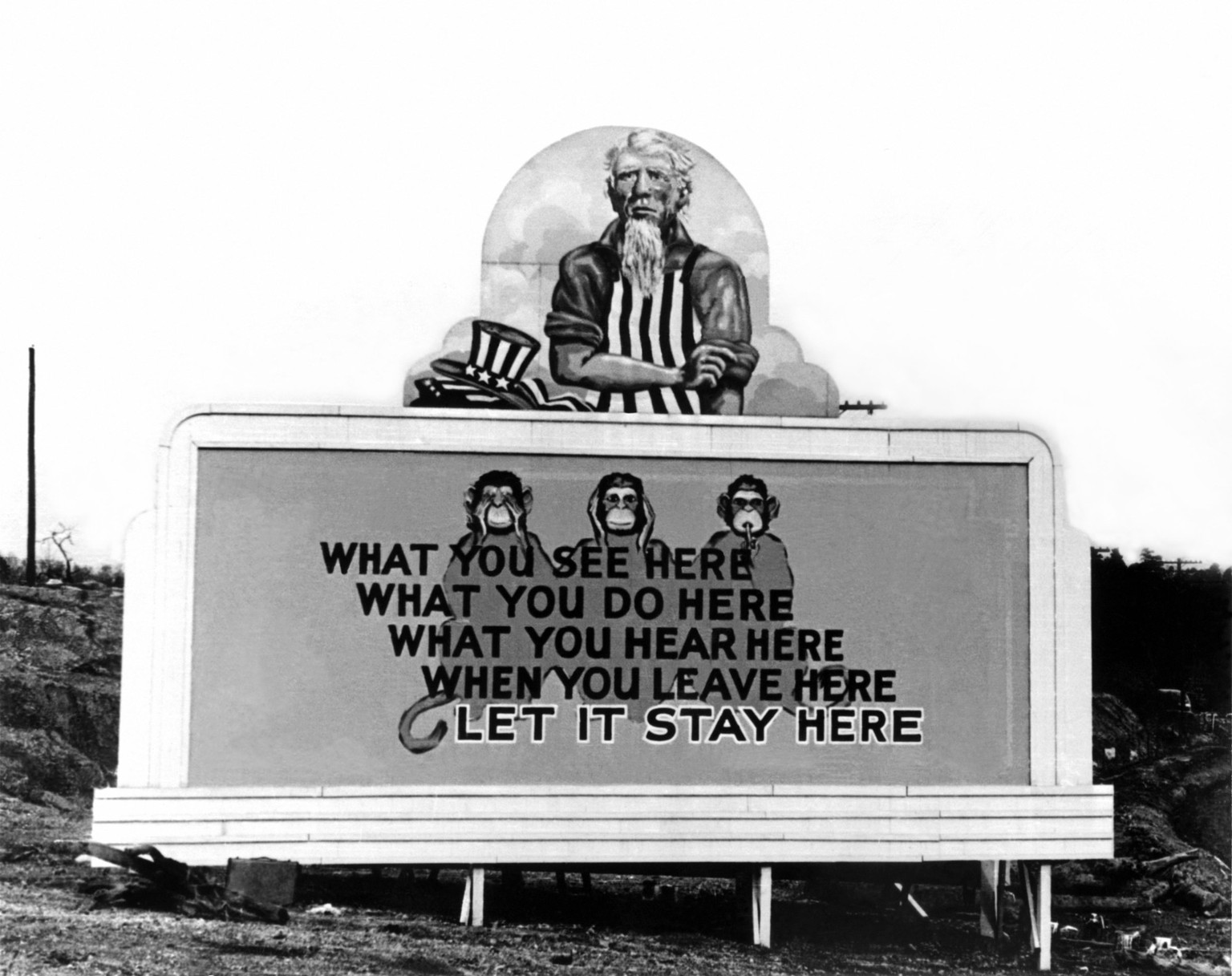 A billboard posted in Oak Ridge. 31st December 1943. The town of Oak Ridge was established by the Army Corps of Engineers as part of the Clinton Engineer Works in 1942 on isolated farm land as part of ...