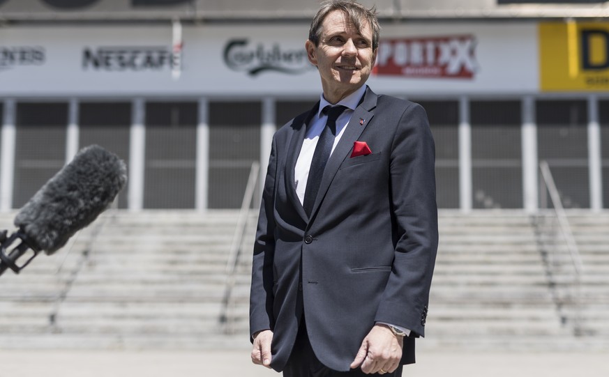 Der Praesident des FC Basel, Bernhard Burgener kommentiert die Beschluesse der ausserordentliche Generalversammlung der Swiss Football League, am Freitag, 29. Mai 2020 im Stade de Suisse in Bern. (KEY ...