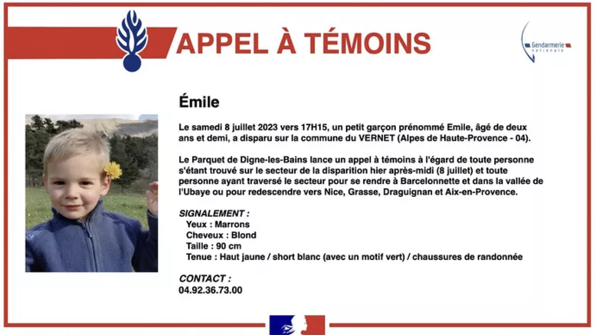 Disparition d'Emile, deux ans et demi dans le Haut-Vernet: appel à témoin