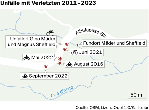 Die Unfall-Statistik vom Sturz-Ort von Gino Mäder.