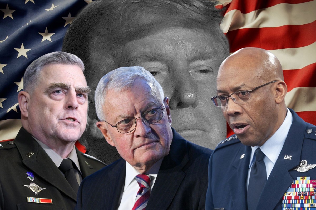Mark Milley, Keith Kellogg, C. Q. Brown, Donald Trump, American Flag