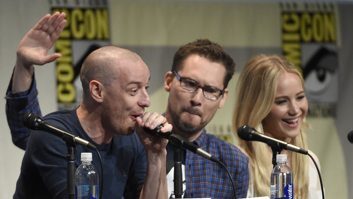 James McAvoy, from left, Bryan Singer, and Jennifer Lawrence attend the "X-Men: Apocalypse" panel on day 3 of Comic-Con International on Saturday, July 11, 2015, in San Diego, Calif. (Photo  ...