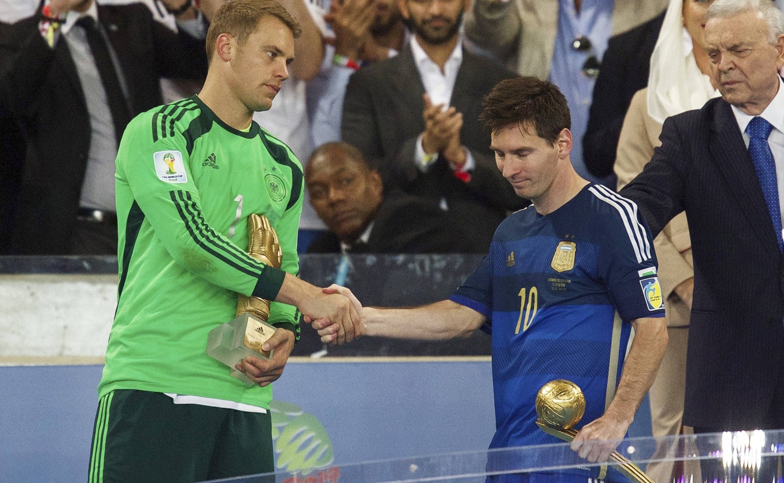 (L-R) goalkeeper Manuel Neuer of Germany, Lionel Messi of Argentina during the final of the FIFA World Cup 2014 on July 13, 2014 at the Maracana stadium in Rio de Janeiro, Brazil. Germany v Argentina  ...