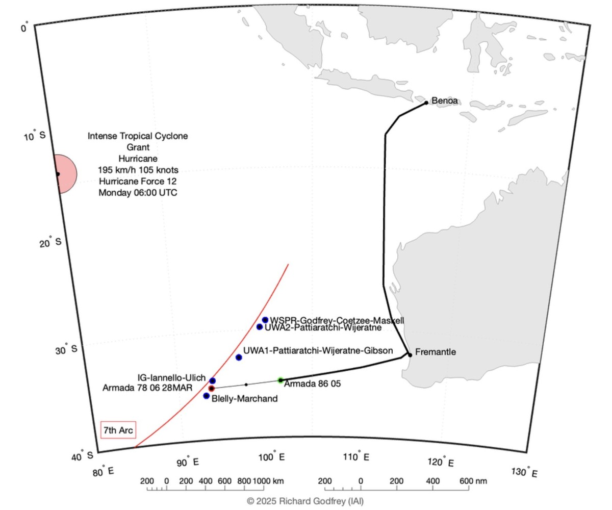 Von Richard Godfrey veröffentlichte Grafik zur neuen Suche nach MH370 im Indischen Ozean (2025).