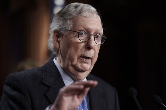Senate Minority Leader Mitch McConnell, R-Ky., meets with reporters after being re-elected to his role as Senate Republican leader and fending off a challenge by Sen. Rick Scott, R-Fla., an ally of f...
