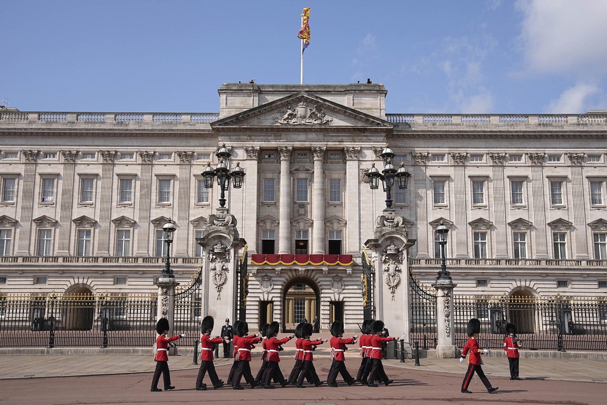 Members of the Foot Guards march outside Buckingham Palace ahead of Trooping the Colour ceremony, the king's annual birthday parade, in London, Saturday, June 14, 2025. (Aaron Chown/PA via AP)
Br ...