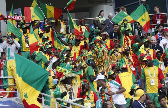 epa06821401 Supporters of Senegal during the FIFA World Cup 2018 group H preliminary round soccer match between Poland and Senegal in Moscow, Russia, 19 June 2018.

(RESTRICTIONS APPLY: Editorial Us ...