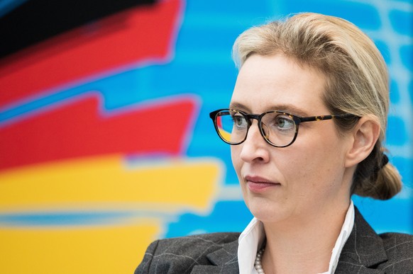 epa07179986 Alice Weidel, the co-chair of the right-wing populist Alternative for Germany (AfD) party faction in the German &#039;Bundestag&#039; parliament, attends a faction meeting at the German pa ...