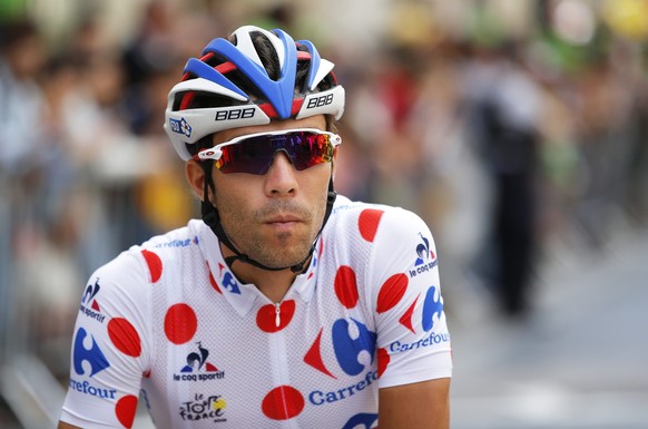 epa05424238 French rider Thibaut Pinot of the FDJ team wears the best climber's polka-dot jersey at the start of the 12th stage of the 103rd edition of the Tour de France cycling race over 178km ...