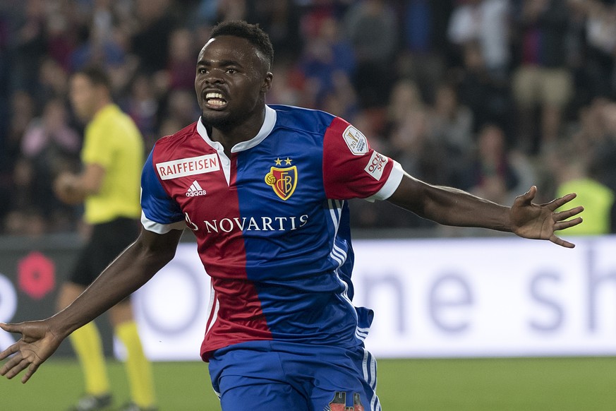 Basels Dimitri Oberlin jubelt uebeer sein 1:0 im Fussball Meisterschaftsspiel der Super League zwischen dem FC Basel 1893 und dem FC Zuerich im St. Jakob-Park in Basel, am 23. September 2017. (KEYSTON ...