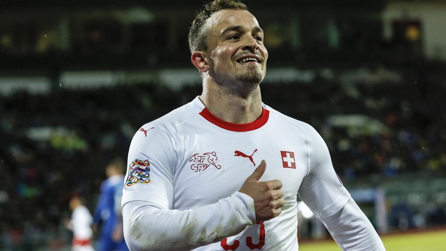 epa07095991 Switzerland&#039;s Xherdan Shaqiri reacts during the UEFA Nations League soccer match between Iceland and Switzerland at the Laugardalsvoellur stadium in Reykjavik, Iceland, 15 October 201 ...