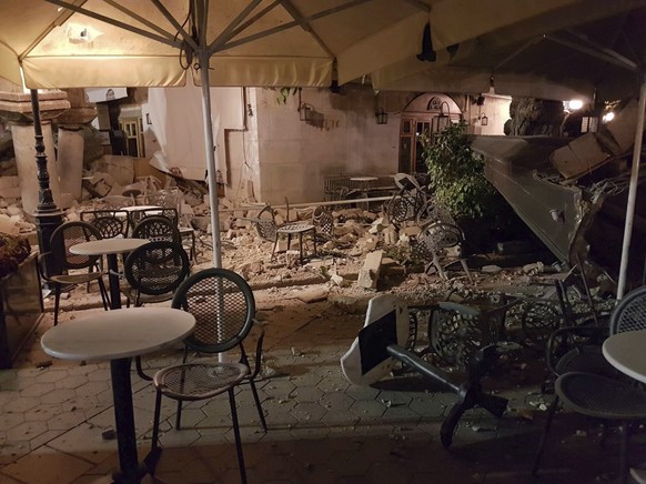 Damaged buildings are seen after an earthquake on the Greek island of Kos early Friday, July 21, 2017. A powerful earthquake struck Greek islands and Turkey&#039;s Aegean coast early Friday morning, d ...