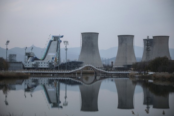 epa09591020 A view shows the ski-jumping platform for the 2022 Beijing Winter Olympics at Shougang Park in Beijing, China, 19 November 2021. According to media reports, US President Joe Biden says US is considering diplomatic boycott of Beijing Olympics. EPA/WU HONG