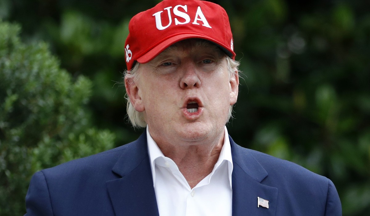 President Donald Trump speaks to members of the press after stepping off Marine One on the South Lawn of the White House, Friday, June 7, 2019, in Washington. Trump is returning from a trip to Europe. ...