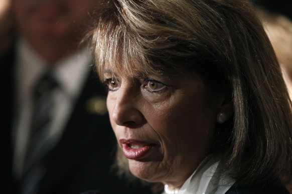 FILE - In this Aug. 30, 2011 file photo, Rep. Jackie Speier, D-Calif., talks to reporters in Washington. Speier, a lawmaker who testified that two sitting members of Congress have engaged in sexual ha ...