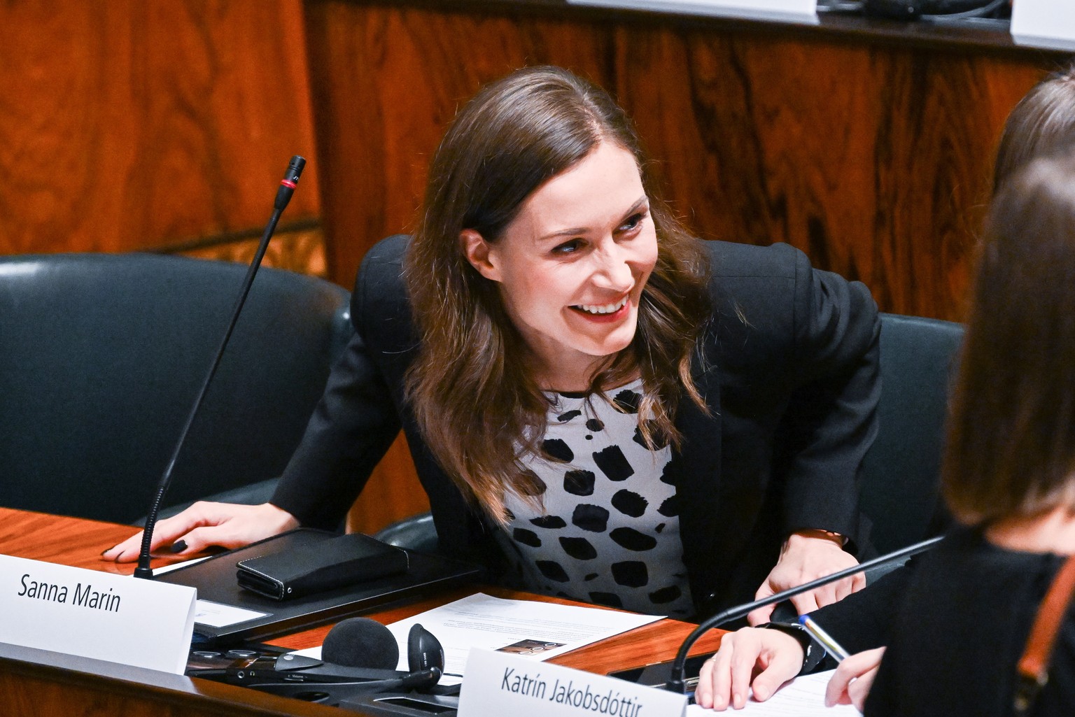 epa10279025 Prime Minister of Finland Sanna Marin during the Nordic Council meeting at the Parliament House in Helsinki, Finland, 01 November 2022. The 74th Session of the Nordic Council takes place i ...