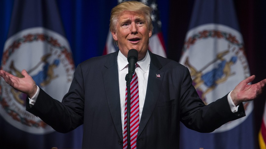 epaselect epa05452079 Republican presidential nominee Donald Trump speaks at a rally at Briar Woods High School in Ashburn, Virginia, USA, 02 August 2016. Reports state that Trump is coming under incr ...