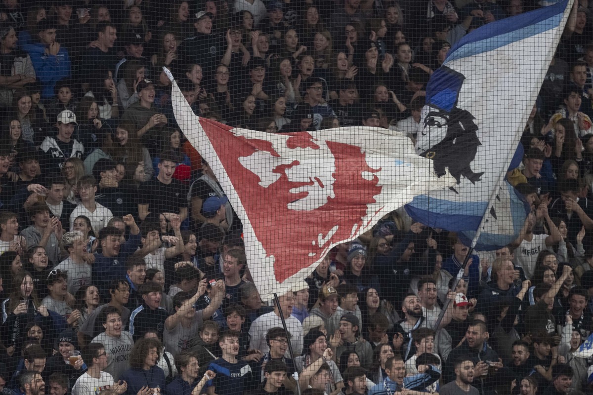 Ambri's fans during the preliminary round game of National League Swiss Championship 2023/24 between, HC Ambri Piotta against SC Bern at the Gottardo Arena in Ambri, Friday, November 17, 2023. (K ...