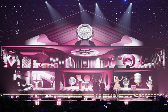 Laura Thorn from Luxembourg performs the song &quot;La Poupee Monte Le Son&quot; during the dress rehearsal for the second semi-final of the 69th Eurovision Song Contest, in Basel, Switzerland, Wednes ...