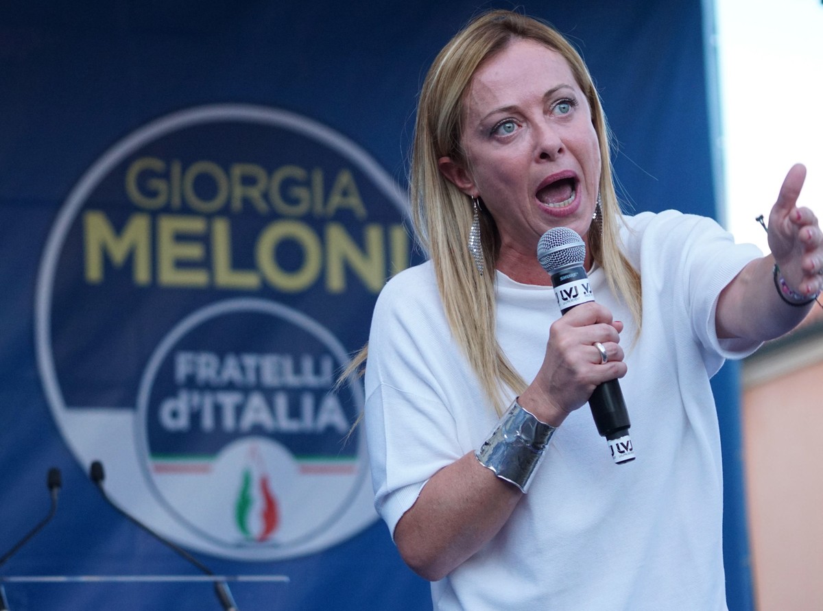 epa10176101 Brothers of Italy (Fratelli d'Italia) leader Giorgia Meloni attends an election campaign rally, in Mestre, Italy, 10 September 2022. Italy will hold an early election on 25 September  ...