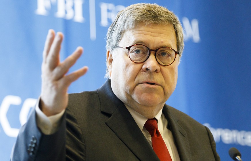 epa07735554 United States Attorney General William Barr addresses the International Conference on Cyber Security at Fordham University in New York, New York, USA, 23 July 2019. EPA/JUSTIN LANE