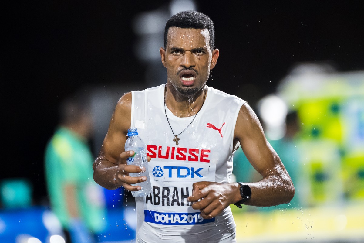 Tadesse Abraham from Switzerland in action during the men's marathon race at the IAAF World Athletics Championships, in Doha, Qatar, Sunday, October 6, 2019. (KEYSTONE/Jean-Christophe Bott)