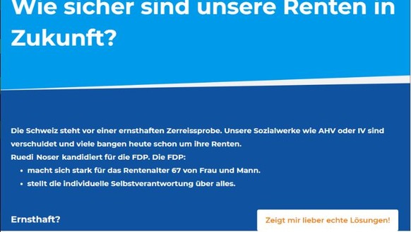 Die CVP-Seite zu FDP-Ständerat Ruedi Noser.