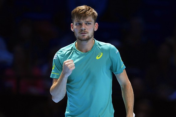 epa06335781 David Goffin of Belgium reacts during his round robin match against Dominic Thiem of Austria at the ATP World Tour Finals tennis tournament in London, Britain, 17 November 2017. EPA/WILL O ...