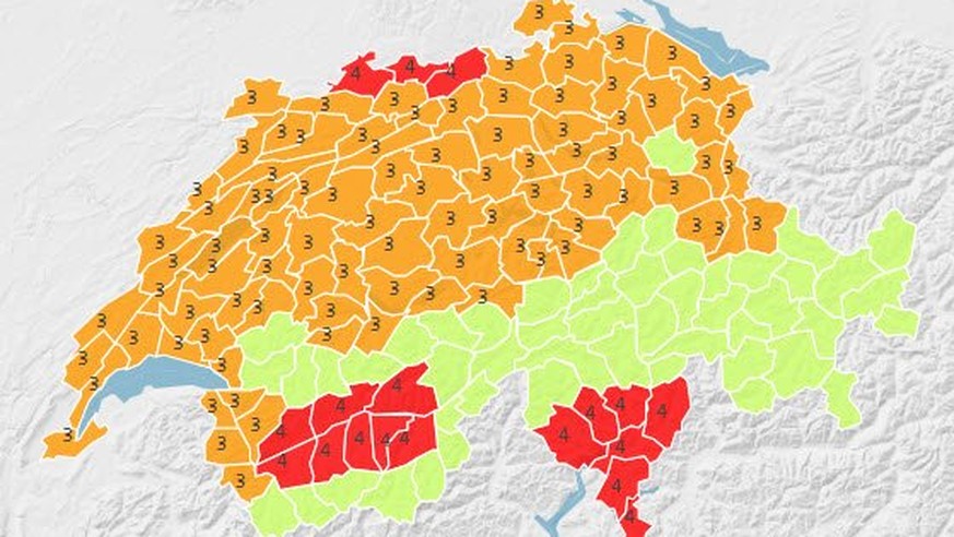 Die aktuellen Hitzewarnstufen des Bundes.