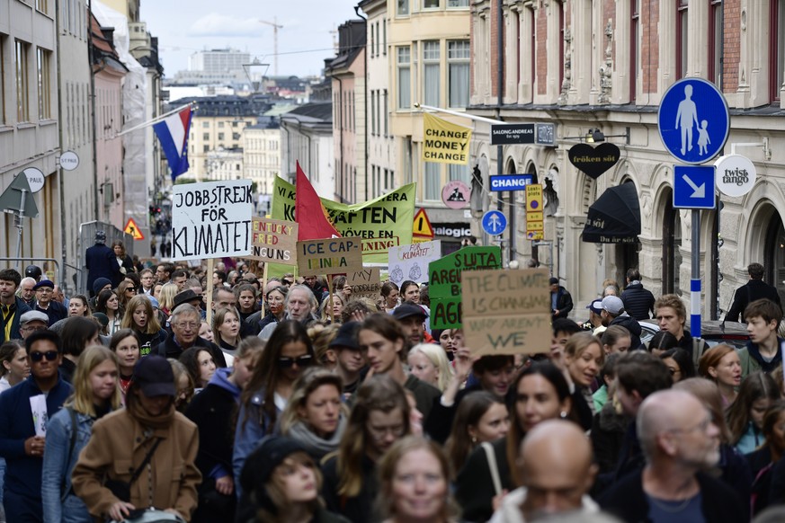 epa07856168 Young activists take part in the Fridays for Future global Climate Strike demonstration against climate change in central Stockholm, Sweden, 20 September 2019. Millions of people around th ...