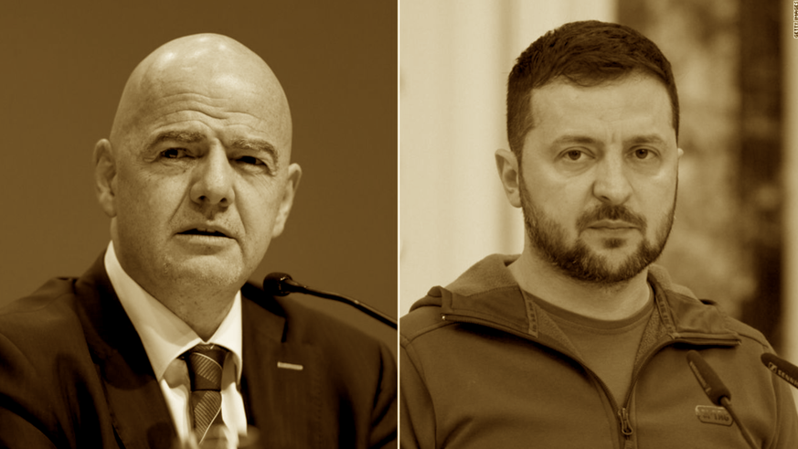 Fifa-Präsident Gianni Infantino (links) und Wolodymyr Selenskyj: Der ukrainische Präsident wird wohl keine Video-Botschaft vor dem WM-Finale senden können.
