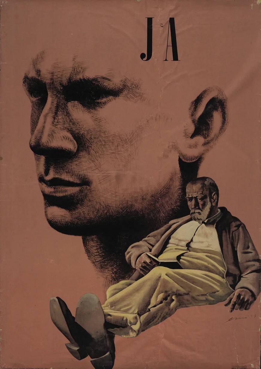 Plakat von Hans Erni für den Abstimmungskampf um die AHV, 1947.