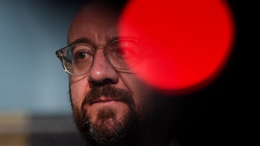 epa08267544 European Council President Charles Michel attend a press conference at the Sofia Airport, in Sofia, Bulgaria, 03 March 2020. Prime Minister Boyko Borissov welcome the European Commission P ...