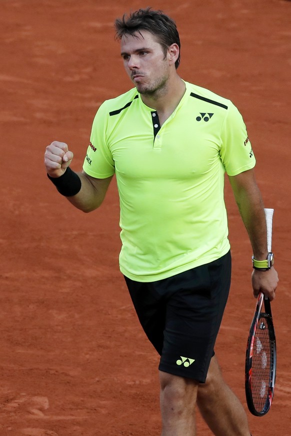 Tennis - French Open - Roland Garros - Jeremy Chardy of France vs Stan Wawrinka of Switzerland - Paris, France - 27/05/16. Stan Wawrinka celebrates. REUTERS/Benoit Tessier