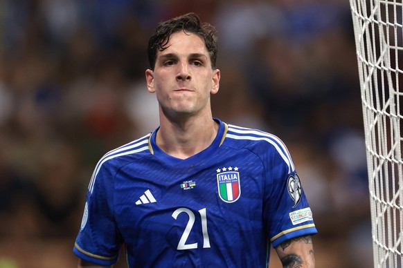 Milan, Italy, 12th September 2023. Nicolo Zaniolo of Italy reacts after being substituted during the UEFA EURO, EM, Europameisterschaft,Fussball 2024 match at Stadio Giuseppe Meazza, Milan. Picture cr ...