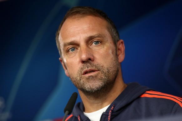 epa07974230 Bayern&#039;s interim coach Hansi Flick speaks during a press conference at the Club&#039;s training ground in Munich, Germany, 05 November 2019. Bayern Munich will face Olympiacos Piraeus ...